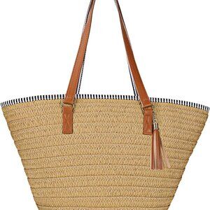 Womens Straw Shoulder Bag Beach Tote Handbag Purse Large Summer